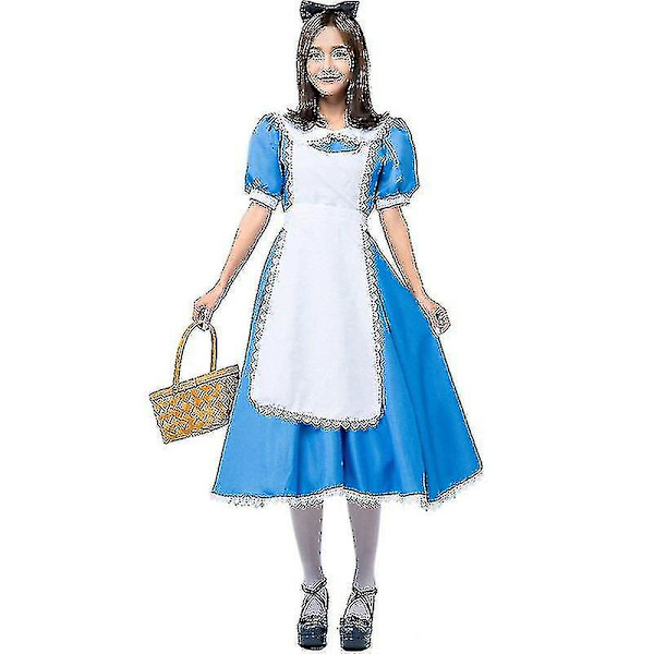 Ihmemaa Alicen puku aikuisille naisille sininen mekko Plus Size XXL Maid Cosplay-asu Halloween-juhliin -a XL