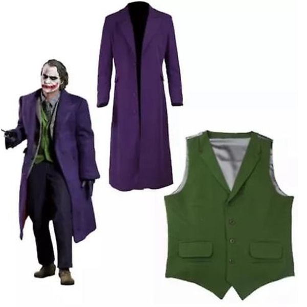 Høy kvalitet Heath Ledger Cosplay Kostyme Halloween herre Film The Dark Knight Joker Kostyme Lilla Jakke Komplette sett -a XL woman full set