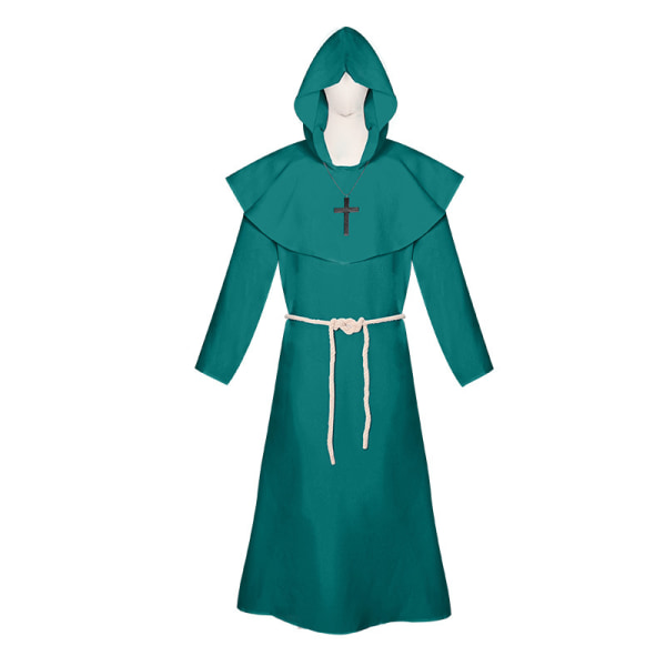 Halloween kostume middelalderlig munk dragt munk dragt troldmand kostume præst cosplay kostume sjal cos komplet sæt green M