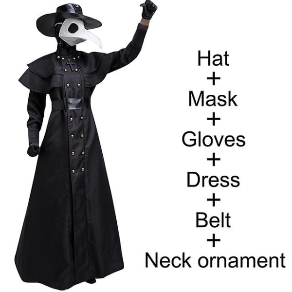 Halloween Medieval Hooded Robe Plague Doctor Cosplay Costume Mask Hat For Men -a L