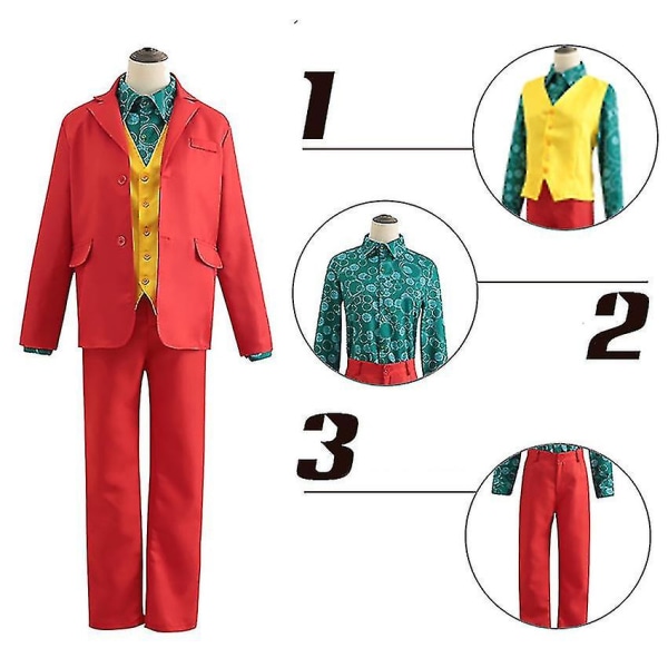 Clown Joker Costume Red Suit Jacket Pants Shirt Outfits Halloween Costumes For Kids Men Carnival Masquerade Party Joker Cosplay -a Kids 130CM Suit