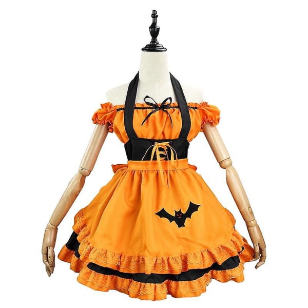 Broderet Pumpkin Maid Outfit Anime Cosplay Broderet Kostume French Maid Fancy Dress Sæt Halloween Fancy Dress Kostume -a Black M