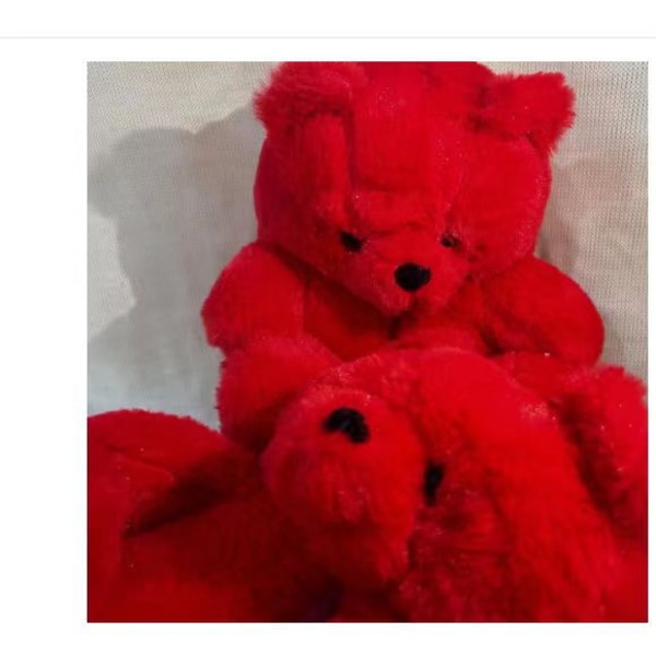 Mub- Teddybjørn tøffel Søde bamse plys tøfler til drenge og piger hjem varme bomuldstøfler Dark pink 36-41