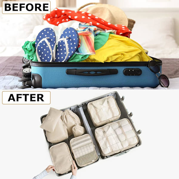 8-i-1 Bagage Organizer Set til rejser, Tøjposer, Sko, Cos