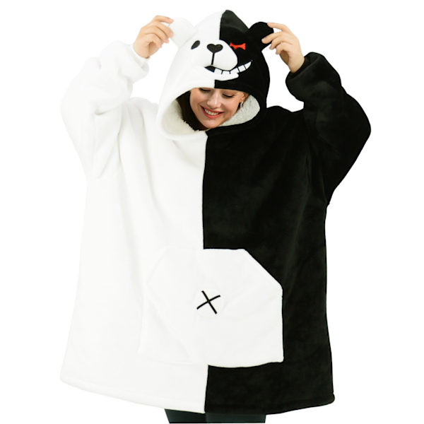Mub - Tegneserie lat pyjamas genser flanellpyjamas høst og vinter flanellteppe genser hettegenser teppe Black and White Bear TV