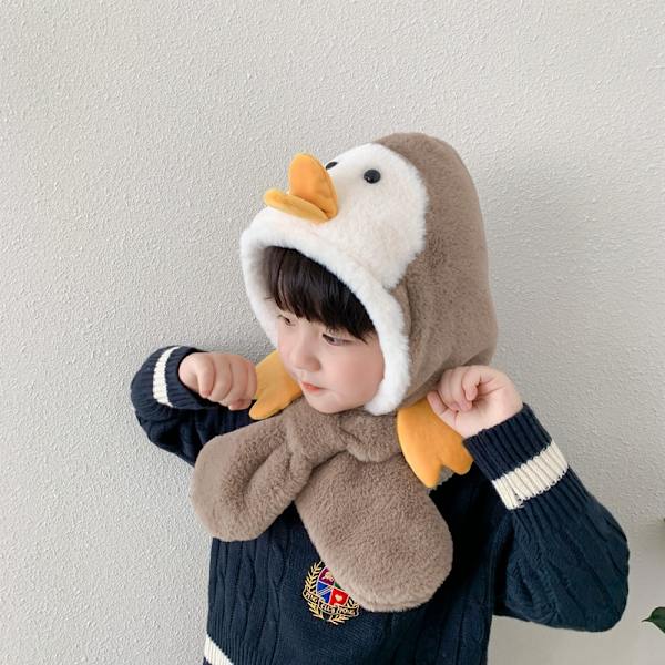 Mub- Laadukas Hattu Huivi Integroitu Lasten Vauvan Talvi Söpö Pehmo Bonnet Pojat ja Tytöt Lämmin Huivi Super Söpö Hattu Penguin khaki