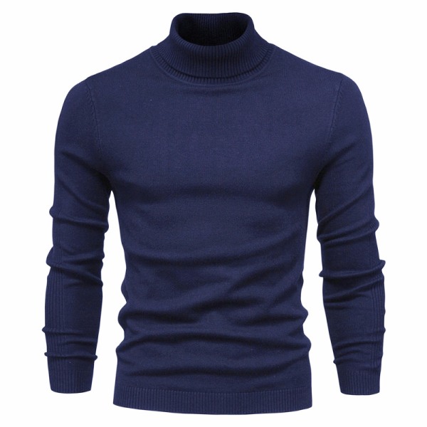 Mub - Efterår og vinter ny casual mænds ensfarvet pullover trøje høj hals mænds casual strikkede tråd navy S is suitable for 50-55kg