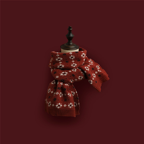 Mub - Allsidig julegenser strikket ullrød skjerf, fawn, elgtrykk, snøfnugg for å holde varmen Small snowflakes red