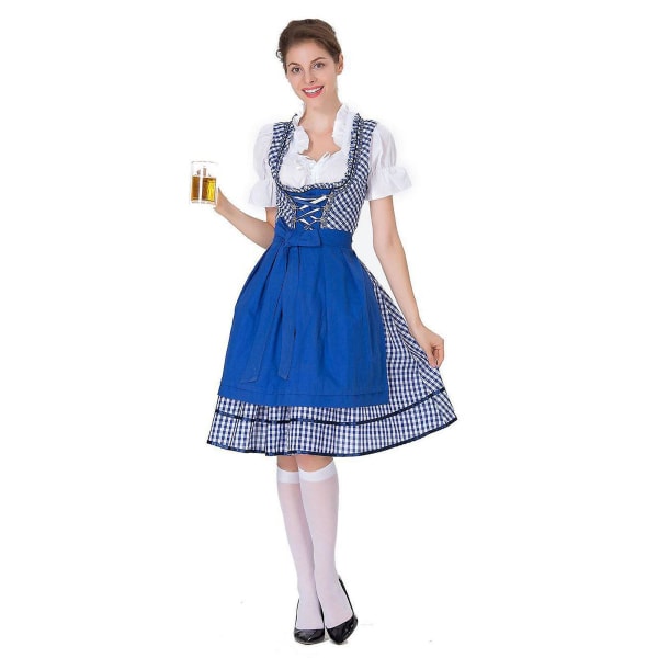 Kvinners Dirndl Midikjole Dirndl Kjole 3-delt Kostyme Kjolesett Inkludert Blonder Dirndl Forkle Kostyme Mote For Ølfestival -a Blue XL