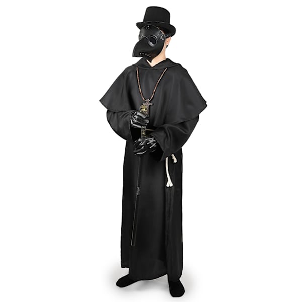 Adult Plague Doctor Cosplay Costume Halloween Medieval Monk Plague Doctors with Bird Beak Mask Black Cloak Robe with Hood -a one set M
