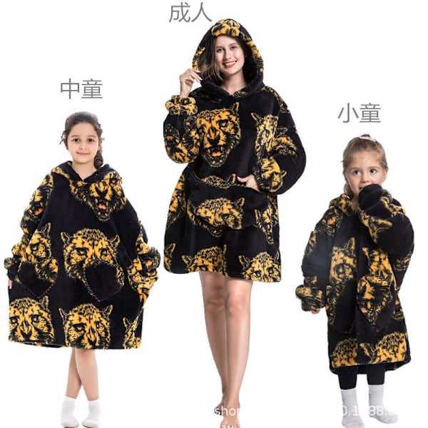 Mub- Huva bomuld uld vinterjakke filt kostume tyk lat kostume TV-filt tv filt pyjamas trøje hættetrøje filt Leopard head 90CM
