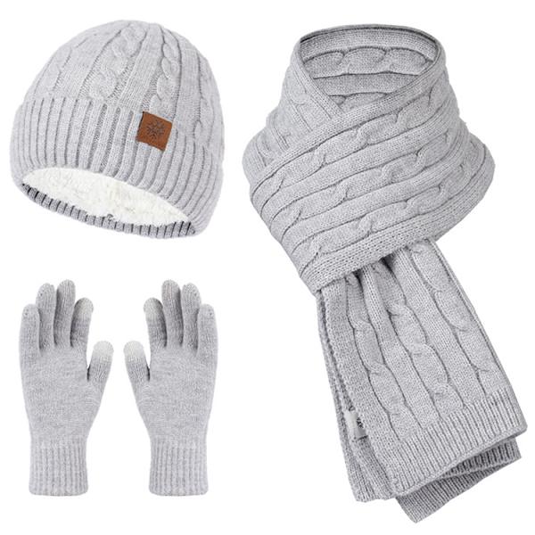 Mub- Factory Direct High Quality Glove 3pcs Unisex Set Warm Wool Hat Scarf Gloves Sets For Winter Grey