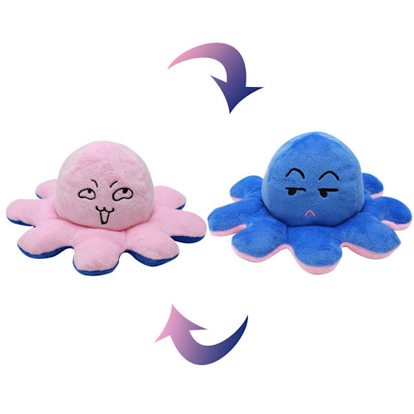 Mub- Uttryck flip bläckfisk docka flip bläckfisk dubbelsidig docka bläckfisk plysch docka Pink to blue