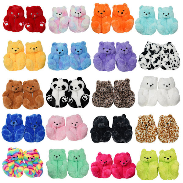 Mub- Nallekarhutossut Söpö nallekarhu plyyssitossut pojille ja tytöille koti lämpimät puuvilla tossut Leopard print 36-41