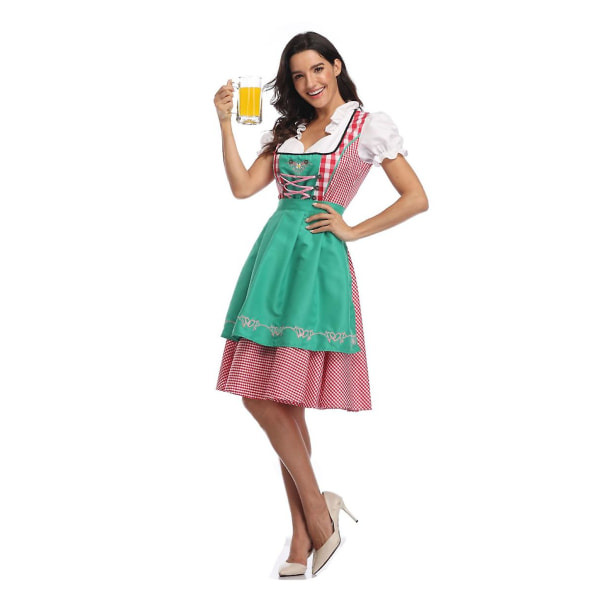Kvinnors Oktoberfest Beer Maid Costume Bavarian Traditional Dirndl Dress Carnival Green L