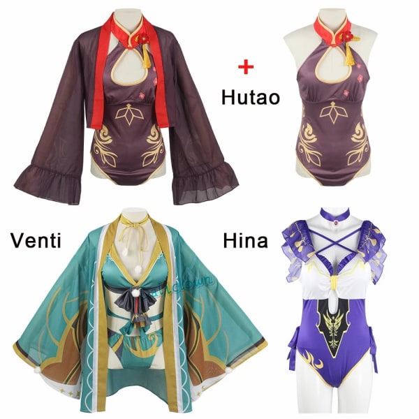 Mub- Genshin Impact Hu Tao Lisa Ms Hina Sangonomiya Kokomi Bikini Svømmedrakt Badedrakt Sommer Jumpsuits Kappe Cosplay Kostyme Antrekk 2 S