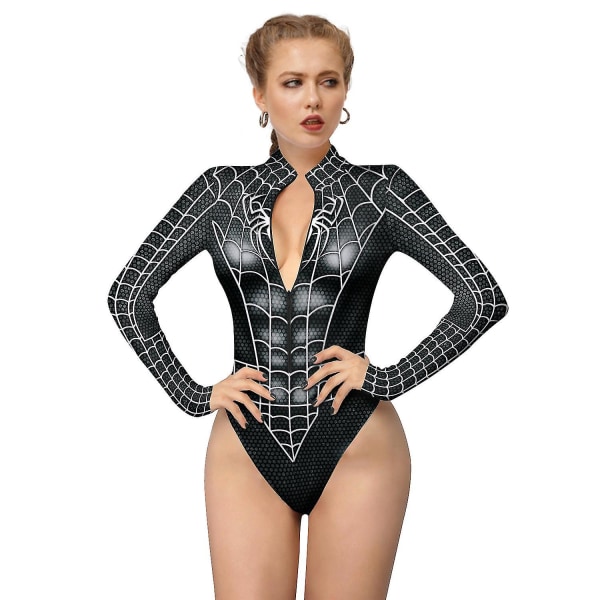 Naisten Spiderman Luuranko Luuranko Kehys Leotard Bodysuit Halloween Juhlat Hieno Puku Cosplay Puku -a style2 XL