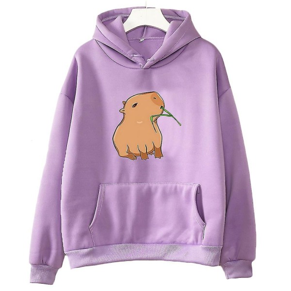 Sjov Capybara Print Hoodie til kvinder/mænd Kawaii Cartoon Tops Sweatshirt til piger Unisex Fashion Harajuku Graphic Hooded Pullovers-G .i light-purple L