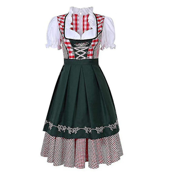 Korkea laatu perinteinen saksalainen ruudullinen Dirndl-mekko Oktoberfestin asu aikuisille naisille Halloween-naamiaiset -a Style1 Green XXL