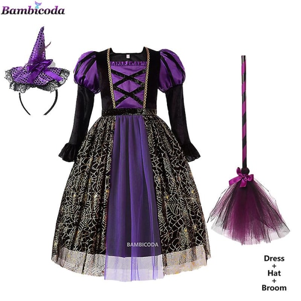 Halloween Barn Jenter Heks Festkjole Gotisk Spøkelse Kostyme Barn Kjole Robe Tutu Kjole Heks Hatt For Purim Karneval Fest -a c7 3T(100)