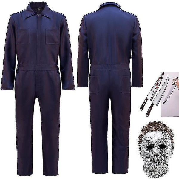 Halloween Michael Myers Costume Moonlight Panic Horror Killer Cosplay Costume -a Clothes with Mask and Knife M