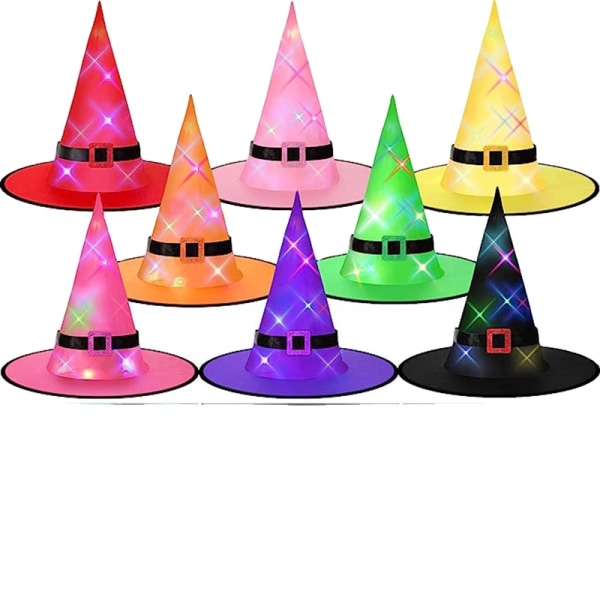 Mub - Halloween Kostume Tilbehør Fest Indendørs Udendørs Have Træ Dekorationer Halloween Hængende Lyste Heks Hat Dekorationer Lighted Pink