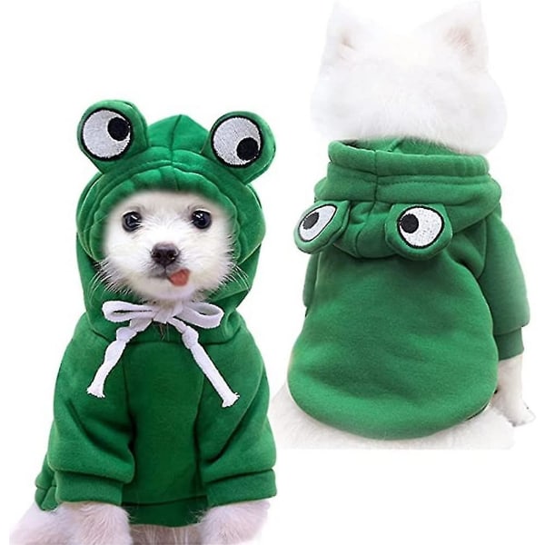 Hundetrøje med hætte, sødt hundetøj, varmt tøj til små og mellemstore hunde og katte Chihuahua .i Green Frog L