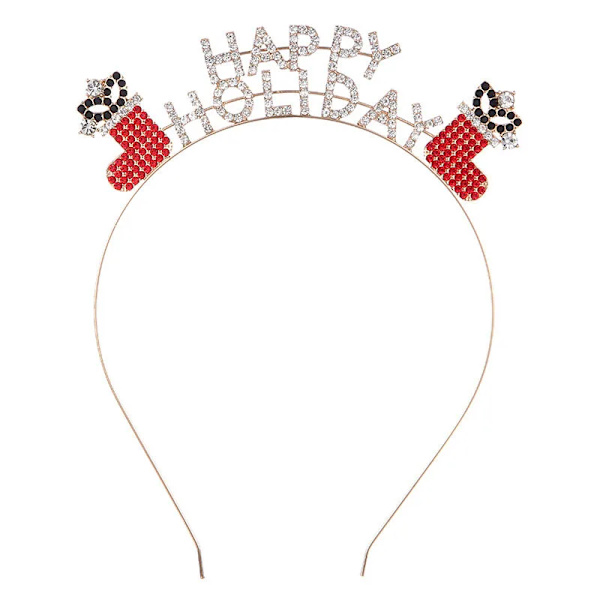 Mub- Go Party Happy New Year Headband Merry Christmas Party Supplies Decor Diamond Metal Alloy Deer Xmas Hair Hoops Tiaras Headdress Red-Happy New Year