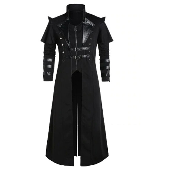 Mub- Halloween Medieval Steampunk Assassin Elves Pirate Costume For Adult  Vintage ong Split Jacket Gothic Armor eather Coats Black L