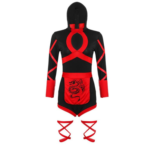 Mub- STOCK 2Colors Japan Anime Women Halloween Clothes Sexy Black Ninja Cosplay Costumes Jumpsuit For Women Red M