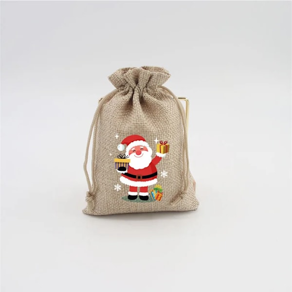 Mub- 10x14cm Julegaver Festdekorationer Julelinned Slikposer Med Snøre Jute Burlap Gavepose Burlap Pose X2072 SD01-4 Santa claus