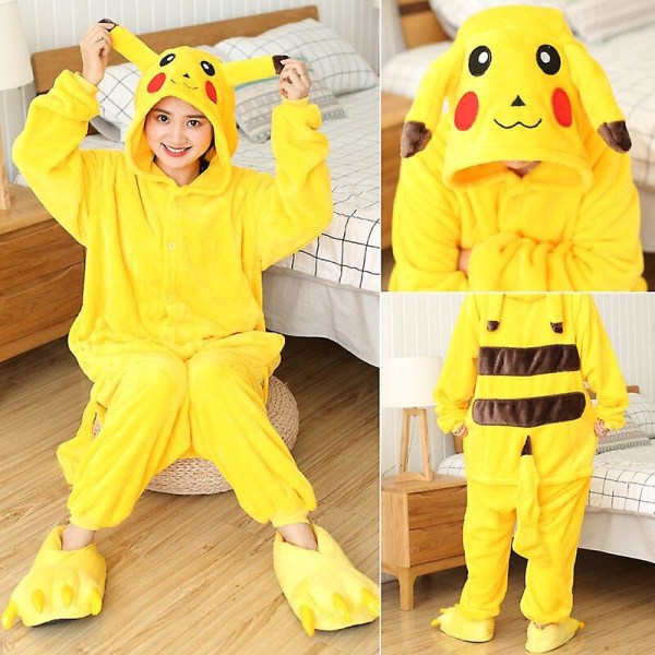 Pikachu Anime Cosplay Animal Adults Women Cartoon Pajamas Winter Warm Onesie Funny Soft Cute Jumpsuit For Girls -a 8T(Height 115-125CM)