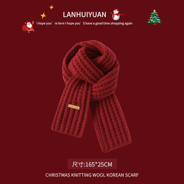 Mub- jul röd stickad halsduk kvinnor vinter mångsidig hals varm sjal julklapp Christmas red-hand leather label
