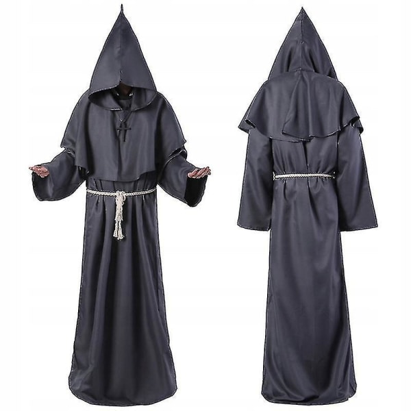 Trollmannkostyme - Medieval hettekåpe - Prestantrekk -a Grey XL