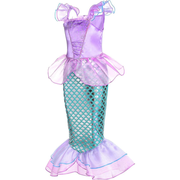 Little Girls Mermaid Princess Costume For Girls Dress Up Party With Gloves,crown Mace 3-10 Years -a Purple 6-7 Years
