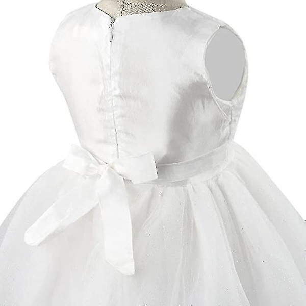Tjejklänning Paljetter, tredimensionell blomklänning i tyll och spets (vit, 150 cm) .4 White 150cm