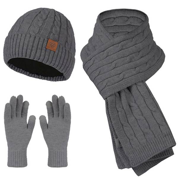 Mub- Factory Direct High Quality Glove 3pcs Unisex Set Warm Wool Hat Scarf Gloves Sets For Winter Dark Grey