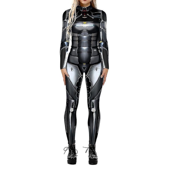 Halloween 3D Robot Trykt Cosplay Jumpsuit Karneval Fest Cyberpunk Playsuit Kostume Udklædning Kompatibel Kvinder Voksen -a Dark Grey L