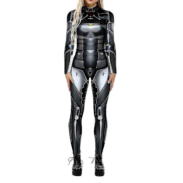 Halloween 3D-robottipainatus cosplay-haalari, karnevaali-juhla, cyberpunk-leikkiasu, naamiaisasu, yhteensopiva naisten aikuisten kanssa -a Dark Grey M