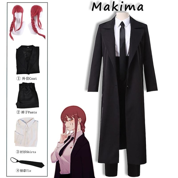 Makima Cosplay Anime Chainsaw Man Costume Black Trench Shirt Uniform Wig Suit  Power Sexy Nurse Women Uniform Gloves Stockings -a L only Wig