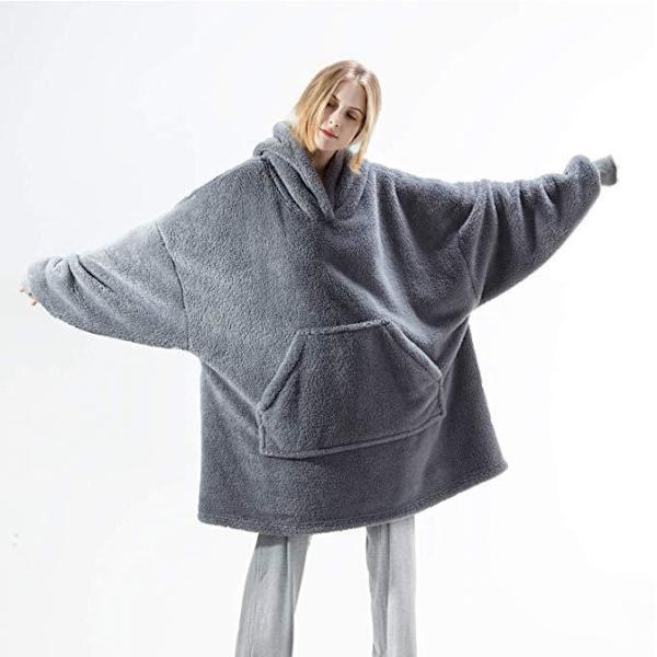 Mub - Efterår og vinter casual løs tyk plys parrets hjemmetøj plys hættetrøje tæppe grey 100cm