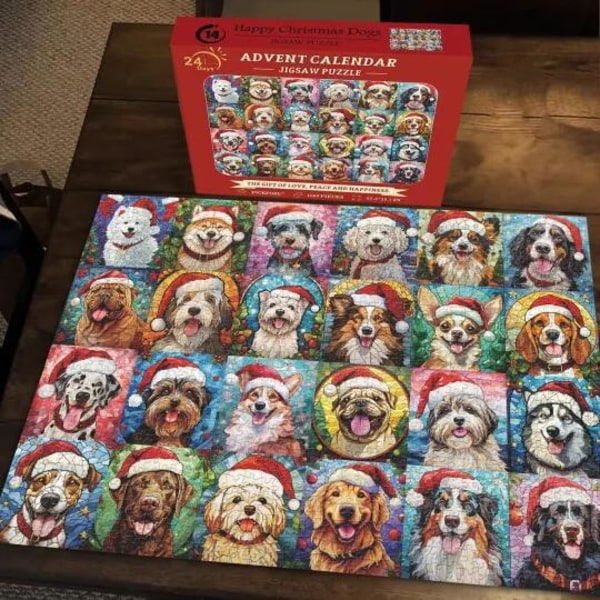 Xbi - God Jul Adventskalender Hundpuslespill 1000 brikker Dog Jigsaw Puzzle