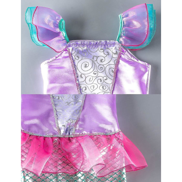 Little Girls Mermaid Princess Costume For Girls Dress Up Party With Gloves,crown Mace 3-10 Years -a Pink 7-8 Years