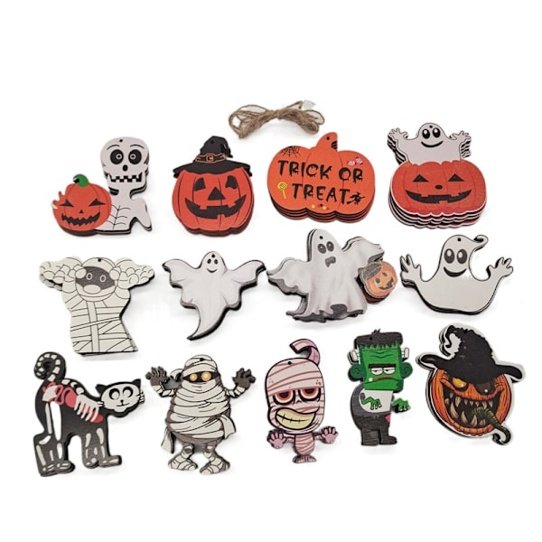 Mub- Halloween-koristeet Lepakko Noita Hämähäkki Aave Kurpitsa Hirviö Puiset Ripustettavat Kortit Kotiin Ulko- ja Sisätilojen Koristeluun 5 8.8*9.5cm 11g