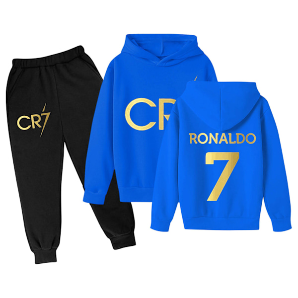 Xbi- CR7 Ronaldo Lasten Pojat Casual Treenihaalari Jalkapallo Huppari Treenihousut Pusero Asuste 140 blue