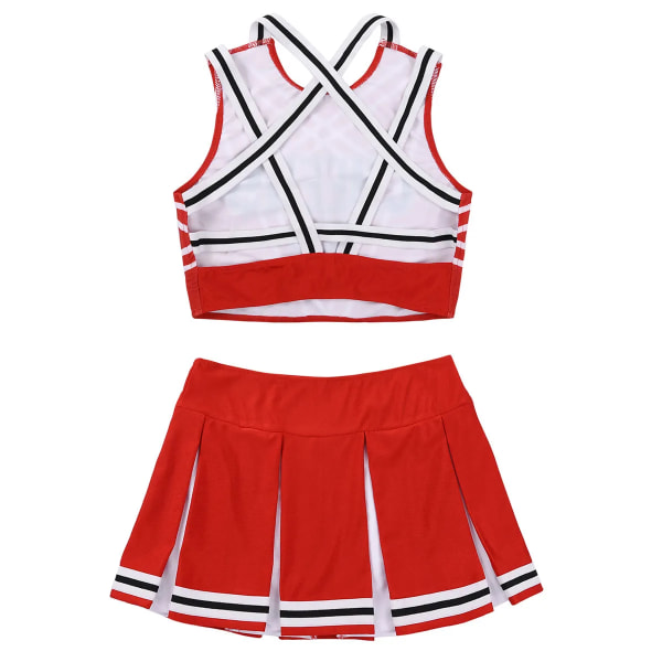 Women Japanese choolgirl Cosplay Uniform Girl exy Lingerie leeveless Crop Top with Mini Pleated kirt Cheerleader Costume et -a Hot Pink S