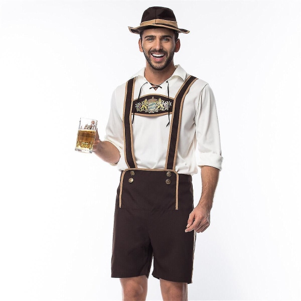 Men Bavarian Lederhosen German Oktoberfest Traditional Shorts Beer Guy Costume Hk -a XXXL