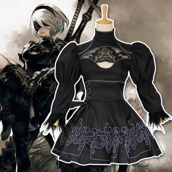 Mub- BAIGE Automata Yorha 2B Cosplay Suit Anime Women Outfit Disguise Costume Fancy Halloween Girls Party Black Dress Cosplay Costume Set XL