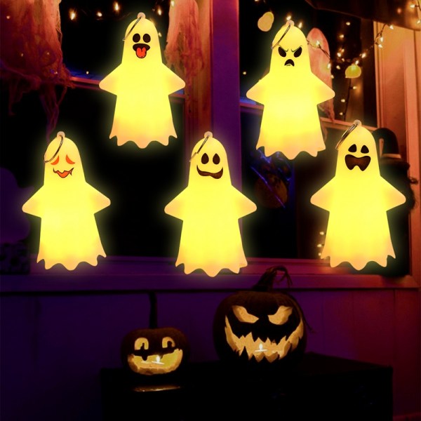 Mub- Halloween Lys Hvid Spøgelse Led Lys Halloween Ornament Nat Lihgt Hængende Pendent Lys Halloween Dekoration Udendørs Indendørs H6021-05