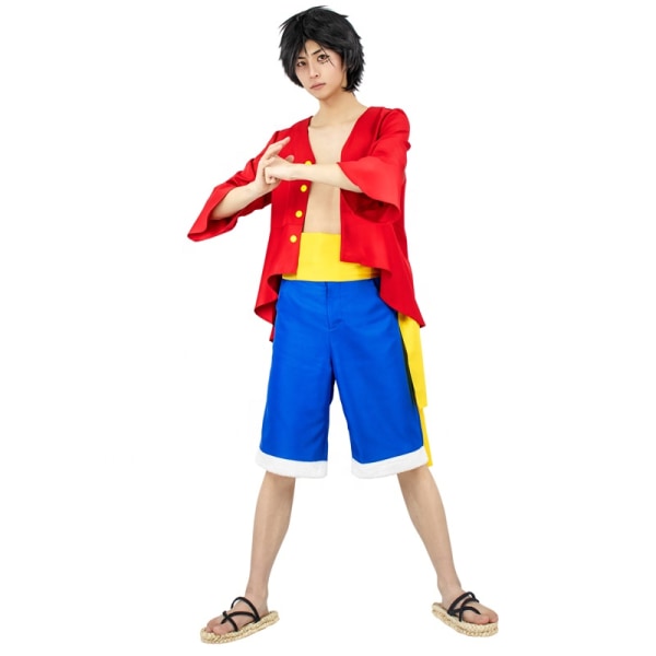 Mub- Uusi Anime One Piece -asu Monkey D. Luffy Cosplay  Miesten US-kokoinen Luffy  Asu Anime Cosplay -asu Red 2 XL